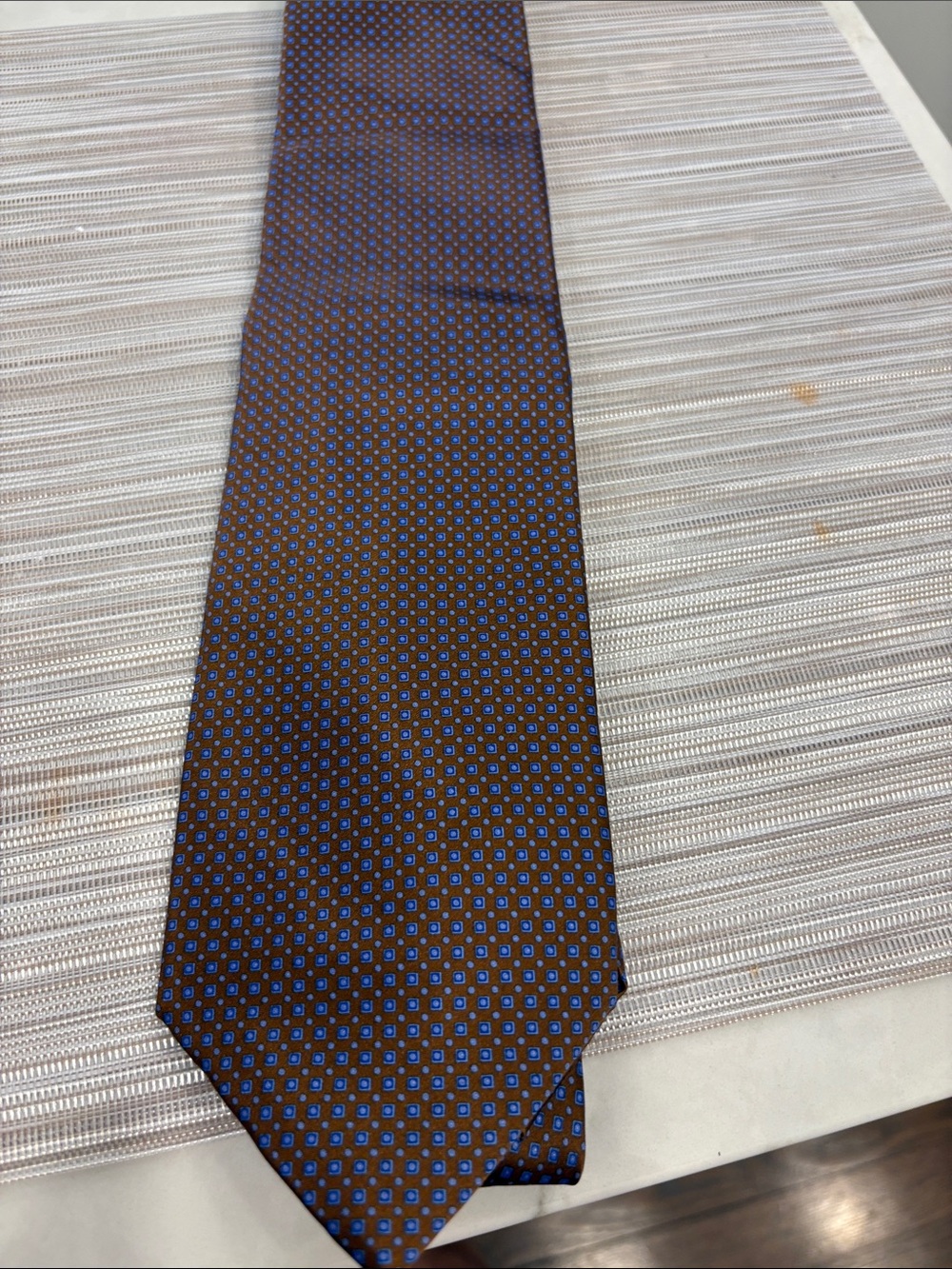Men's Brown and Blue Patterned Silk Tie